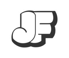 JF logo, bubble comic lettering, rounded in graffiti style black and white silhouette. Trendy preschool J and F letter text for festival party, personal initials, children funky print and web. vector