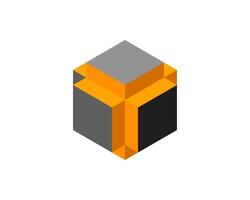 geometric design. Box logotype company, trendy tech emblem in pixel style. vector