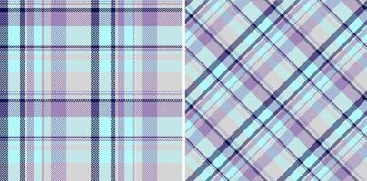 Pair of pastel plaid seamless patterns. Soft blue, lilac gray hues. Perfect for textile design, wrapping paper, or website backgrounds. Versatile and stylish designs for modern projects. vector