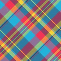 Vibrant diagonal plaid pattern in a bold color palette. Ideal for textile design, fashion, and web backgrounds. This cheerful, energetic design evokes feelings of joy and optimism. vector