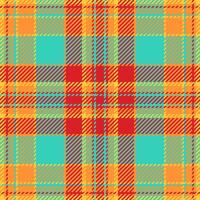 Vibrant summer plaid pattern in orange, red, and turquoise. Perfect for textile design, fashion, websites, and branding. Bold, geometric design with a playful feel. vector