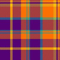 Panel tartan fabric texture, canadian check textile seamless. Dye background pattern plaid in purple and bright colors. vector