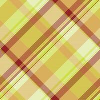 Genuine fabric check pattern, chic seamless textile plaid. Jacket background tartan texture in amber and lime colors. vector