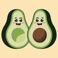 Cute Kawaii avocado with smile expression , vector
