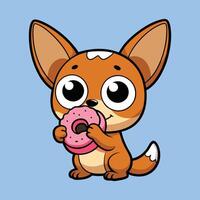 Adorable Chihuahua Enjoying a Doughnut vector