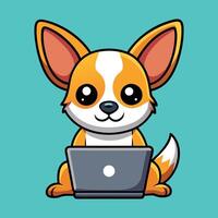 Smart Chihuahua Operating the Laptop vector