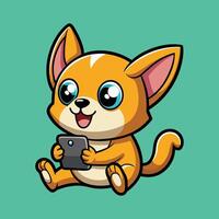 Curious Chihuahua Exploring Apps on a Phone vector