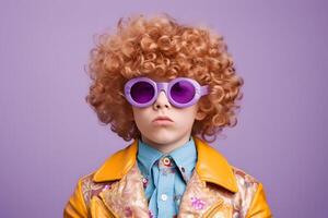 Vibrant Minimalist Studio Portrait of a Funny Child in Sunglasses photo
