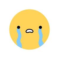 Cute yellow smile icon with a crying expression. Yellow character with a sad mood isolated on a white background. flat illustration. Perfect for social media, stickers. vector