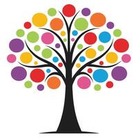 Minimalist Tree with a Black Trunk and Colorful Leaves vector