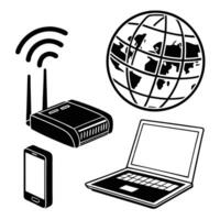 Internet and Cloud Computing Black Icons vector