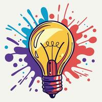 Glowing Light Bulb with Vibrant Paint Explosion vector