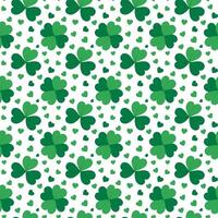 Clover leaves Shamrock, Quatrefoil and decorative hearts Seamless Pattern. St Patrick Day Background. Isolated illustration Wrapping, wallpaper, thematic cards or web promo leaflet, banner, tag vector