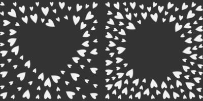 Heart shape hearts and Circular Frame border White on dark background Copy space Template idea Set 2. illustration Thematic cards, posters or web promo banner, leaflets, print materials or tag vector