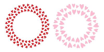 Hand drawn hearts Circular Frame borders red and pink St Valentines Day greeting Copy space Template. Isolated illustration Thematic cards or web promo banner, leaflet, price tag, label, poster vector