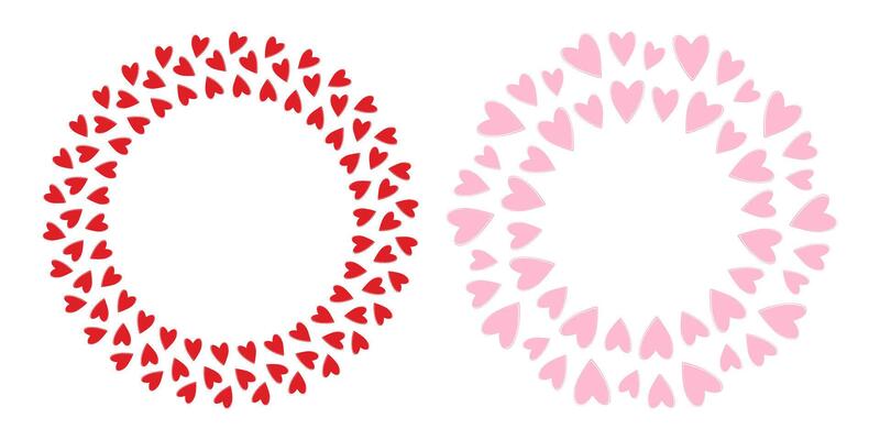 Hand drawn hearts Circular Frame borders red and pink St Valentines Day greeting Copy space Template. Isolated illustration Thematic cards or web promo banner, leaflet, price tag, label, poster