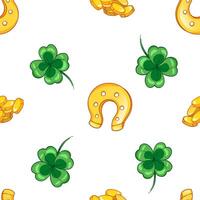 Seamless pattern with clover leaves, golden horseshoe. Seamless pattern for St. Patrick's Day. Symbol of luck, wealth or success vector