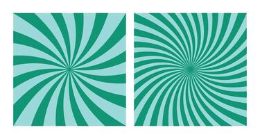 Set of Abstract Green Spiral Sun Bursts on Cyan Background, 2 Square Holiday Posters vector