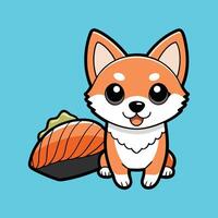 Chihuahua with a Plate of Fresh Salmon Sushi vector