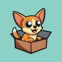 Fluffy Chihuahua Snuggled Inside a Box vector