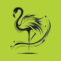 A black and white flamingo on a green background vector
