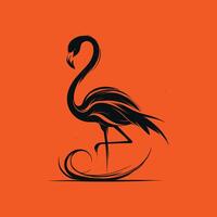 A black and orange flamingo on a red background vector