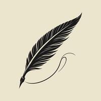 A black and white drawing of a quill pen with a feather vector