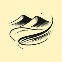 A black and white illustration of a mountain with waves vector