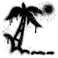 Spray Painted Graffiti summer icon with palm tree and moon isolated on white background. vector