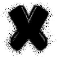 graffiti font x with over spray in black over white on white background. vector