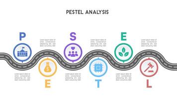 PESTEL Analysis Infographic with Roadmap and Circular Icons vector