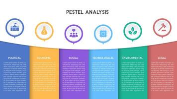 Curved Design PESTEL Analysis Infographic with Icon Circles and Smooth Layout vector