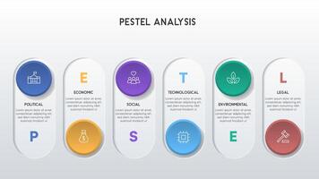 Modern PESTEL Analysis Infographic with White Background and Circular 3D Icons vector