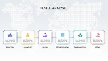 World Map Background PESTEL Analysis Infographic with Transparent Nodes and Dotted Design vector