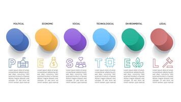 PESTEL Analysis Infographic with 3D Circular Bar and Shadow Effect vector