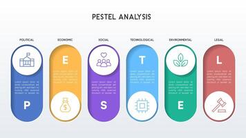 Sleek PESTEL Analysis Infographic with Glossy 3D Effect and Soft Colors vector