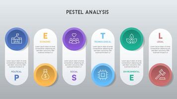 PESTEL Analysis Infographic with Circular Elements and Gradient Background vector