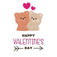 Two Teddy Bears Hugging with Valentine's Day Text vector