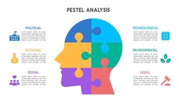 PESTEL Analysis with Puzzle Piece Head and Colorful Sections vector