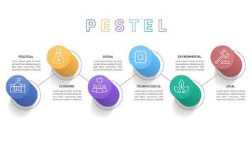 Stylized PESTEL Analysis Infographic with Soft 3D Shadows and Connected Elements vector