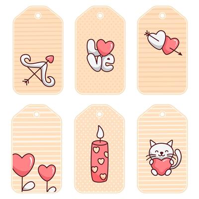 hanging tags with different patterns and elements for Valentine's Day