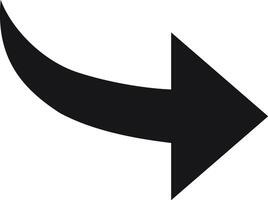 Simple black curved arrow pointing to the right on a white background, ideal for indicating direction, movement, or progress in presentations, websites, and graphic designs vector