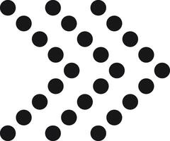 Black dots of varying sizes forming an arrow pointing right against a clean white background, creating a visually striking and dynamic abstract design element vector