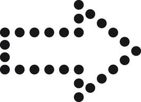 Black arrow composed of dots, pointing right against a clean white background, effectively indicating direction and movement with a simple, minimalistic design vector