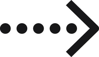 Simple black arrow pointing to the right with four black dots preceding it, representing loading or progress, on a white background, ideal for user interface and user experience design vector