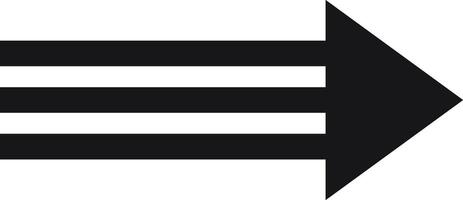 Simple black arrow pointing to the right composed by three horizontal lines over a white background, ideal for indicating direction or movement vector