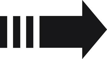 Minimalist black arrow pointing right, accompanied by three vertical lines on the left, representing a clear symbol of progress and movement towards future goals and achievements vector