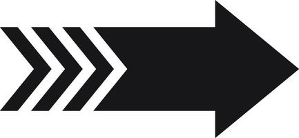 Simple black arrow pointing to the right with a triple chevron pattern on the left side, isolated illustration on white background, concept of direction, progress and movement vector