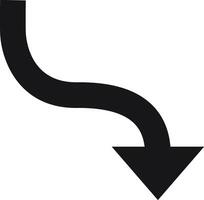 Simple black arrow pointing down and curving right against a clean white background, serving as an effective symbol for indicating directions, descent, or decline concepts vector