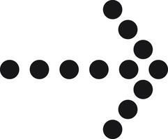 Black dotted arrow, composed of circles in increasing size, pointing right, serves as a modern symbol for direction and movement, perfect for navigation and progress vector